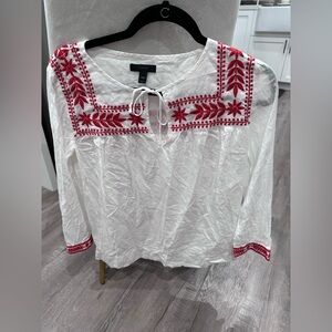 J.Crew Embroidered Top with Red Accents